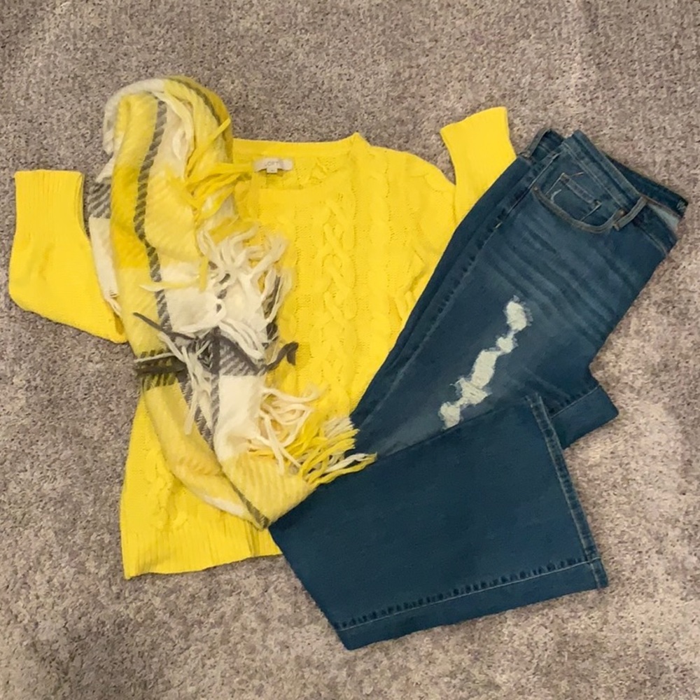Loft bright yellow cable knit sweater